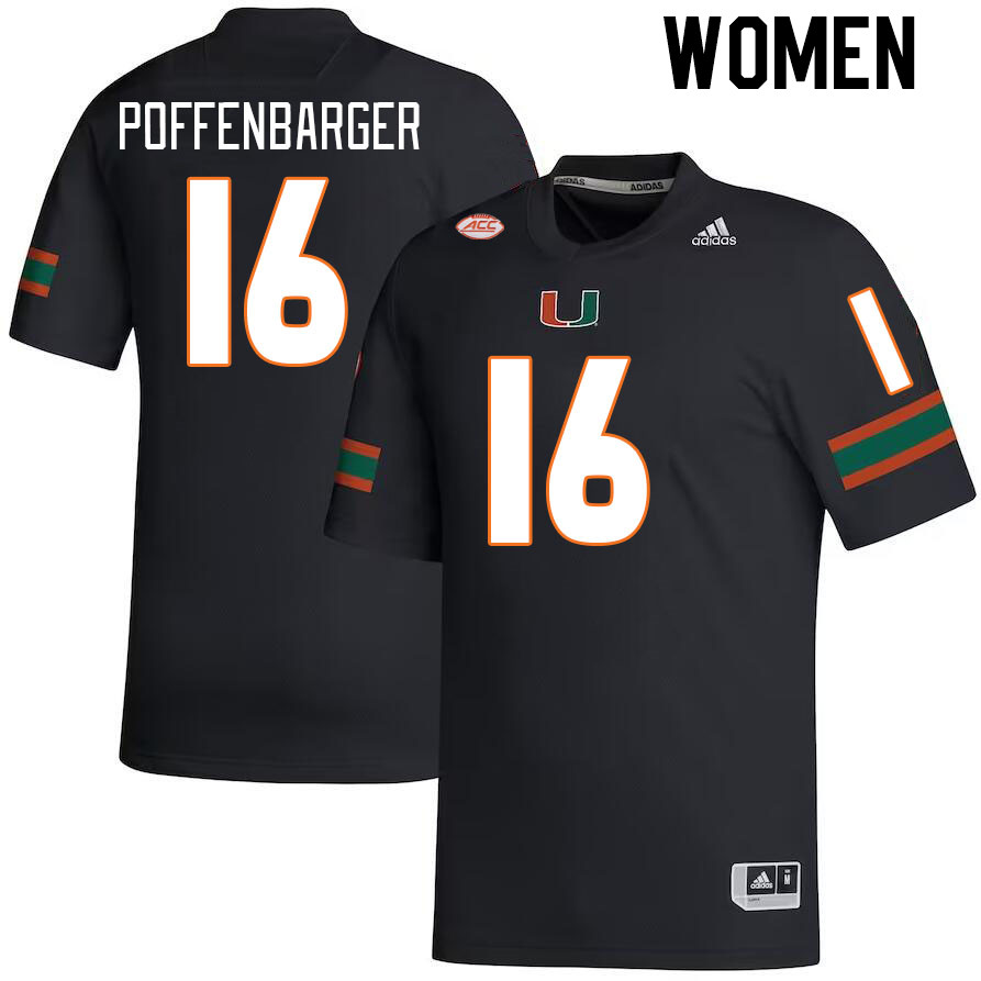 Women #16 Reese Poffenbarger Miami Hurricanes College Football Jerseys Stitched-Black